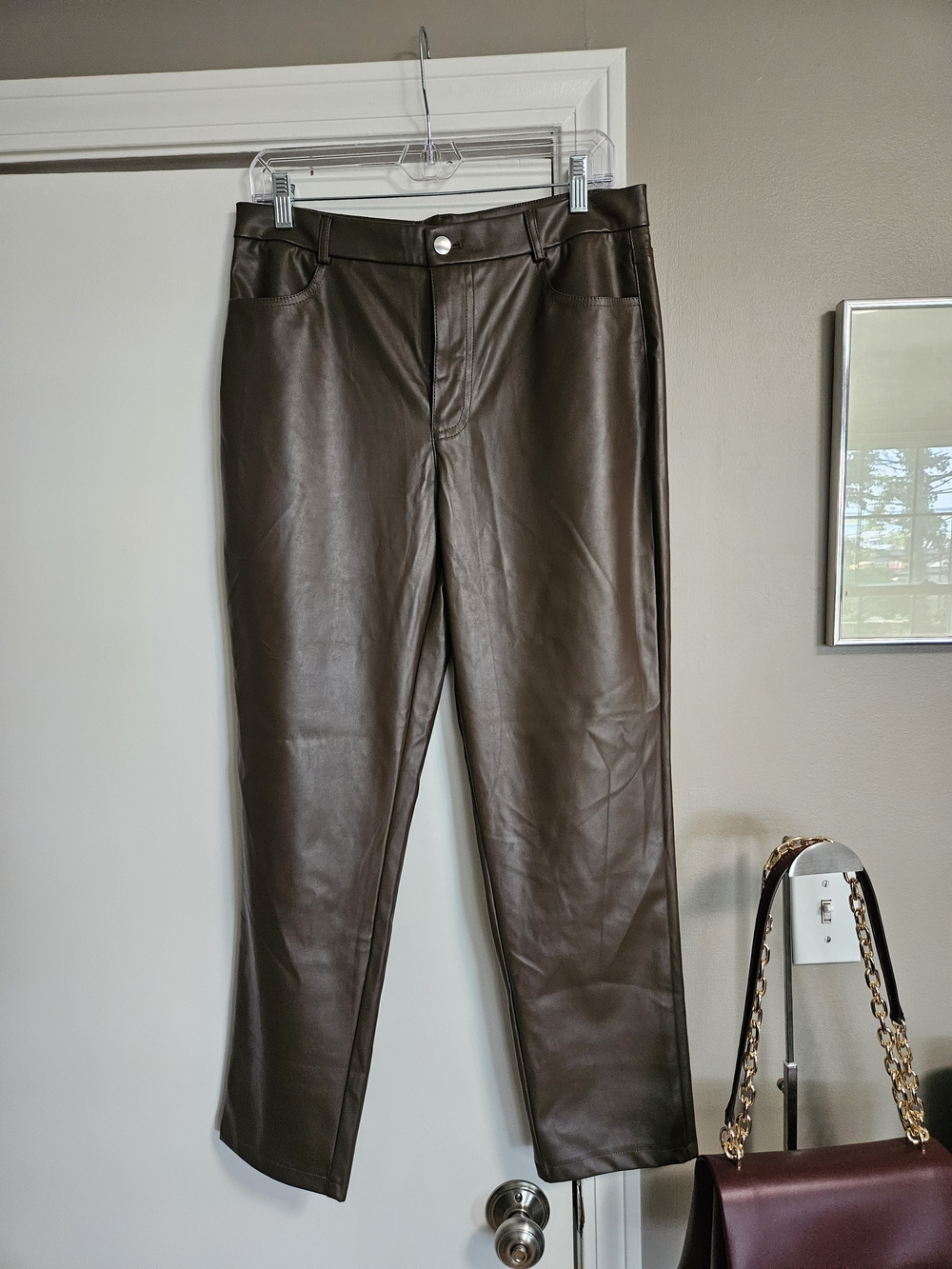 Joe Benbasset Brown Faux Leather Straight Leg Pants